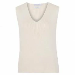 Wholesale 👏 Womens 100% Organic Cotton V-Neck Sleeveless Jumper Ecru By Paul James Knitwear 💯