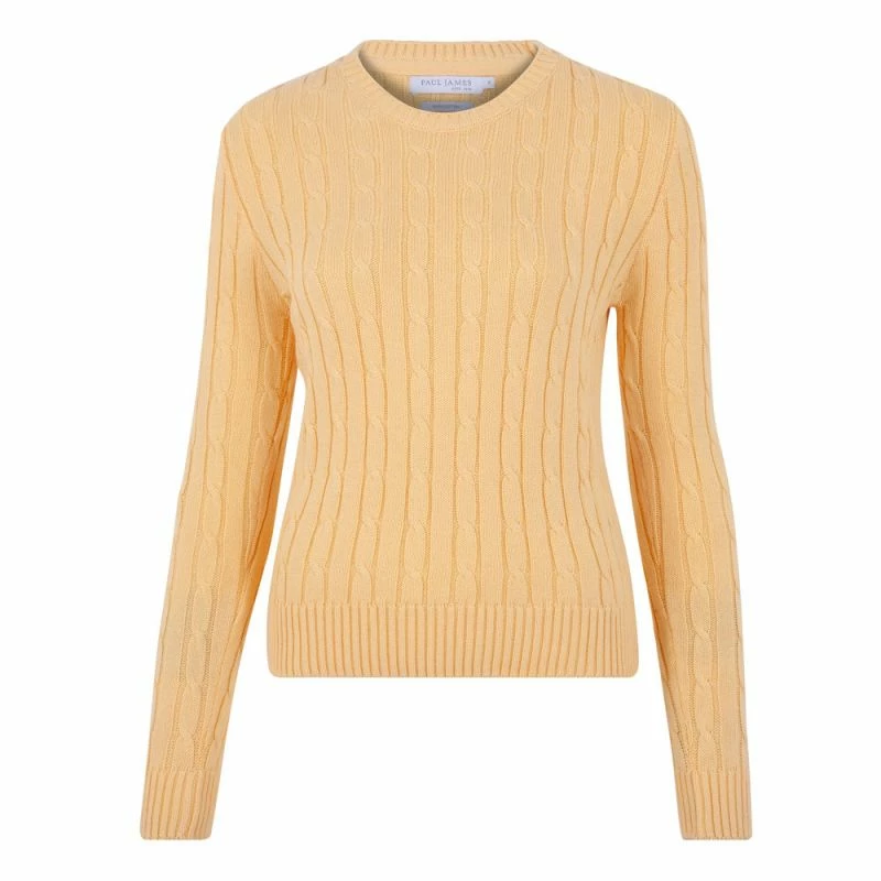 Best Sale π Womens 100% Cotton Crew Neck Cable Taylor Jumper - Golden Haze By Paul James Knitwear β¨ 3 Best Sale π Womens 100% Cotton Crew Neck Cable Taylor Jumper - Golden Haze By Paul James Knitwear β¨
