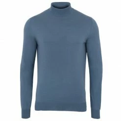 Buy 🔔 Mens 100% Ultra Fine Cotton Mock Turtle Neck Spencer Jumper - Bluestone By Paul James Knitwear 🥰
