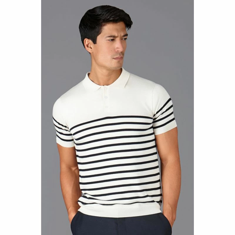Top 10 π₯° Mens 100% Ultra Fine Cotton Breton Short Sleeve Polo Edward π Shirt - Ecru By Paul James Knitwear π 4 Top 10 π₯° Mens 100% Ultra Fine Cotton Breton Short Sleeve Polo Edward π Shirt - Ecru By Paul James Knitwear π - Image 2