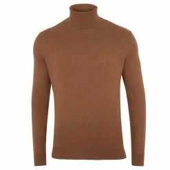 Cheap β Mens 100% Ultra Fine Cotton Roll Neck Atwood Jumper - Camel By Paul James Knitwear π