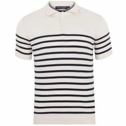 Top 10 π₯° Mens 100% Ultra Fine Cotton Breton Short Sleeve Polo Edward π Shirt - Ecru By Paul James Knitwear π