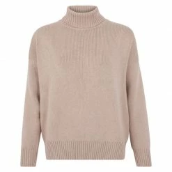 Best Sale 🌟 Womens BrownMidweight 100% Cotton Relaxed Fit Submariner Jumper - Pebble By Paul James Knitwear 🎁