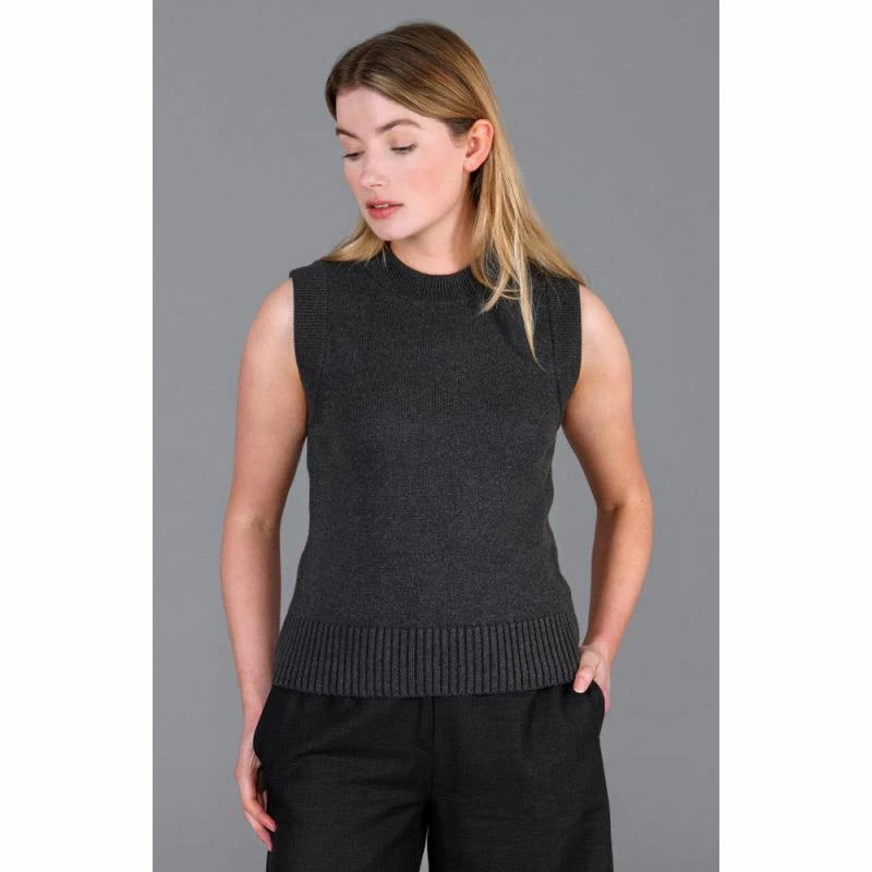 Hot Sale π Womens Midweight 100% Cotton Crew Neck Sleeveless Faye Jumper - Anthracite By Paul James Knitwear π 4 Hot Sale π Womens Midweight 100% Cotton Crew Neck Sleeveless Faye Jumper - Anthracite By Paul James Knitwear π - Image 2