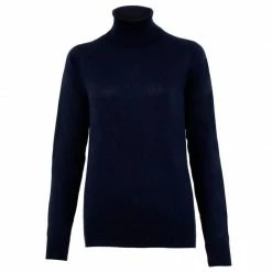 Coupon ❤️ Womens Ultra-Fine Cotton Roll Neck Long Sleeve Terri Jumper - Navy By Paul James Knitwear 🥰