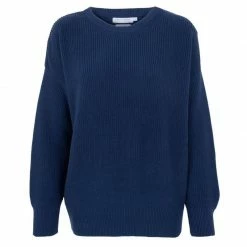 Budget 🛒 Womens 100% Cotton Ribbed Crew Neck Tiffany Jumper - Insignia Blue By Paul James Knitwear 🔔