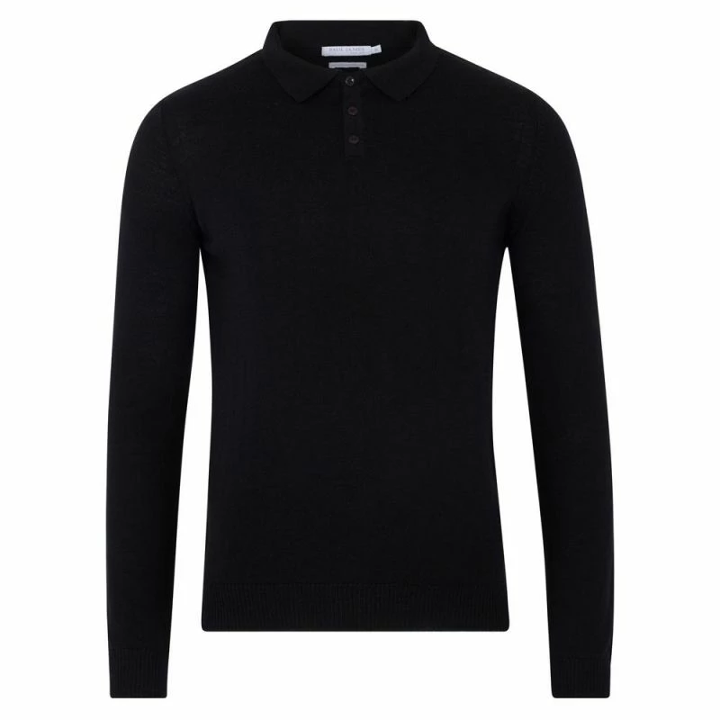 Flash Sale 😀 Mens Extra Fine Merino Wool Long Sleeve Polo 👚 Shirt - Black By Paul James Knitwear 🌟 3 Flash Sale 😀 Mens Extra Fine Merino Wool Long Sleeve Polo 👚 Shirt - Black By Paul James Knitwear 🌟