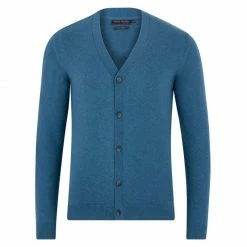 Coupon 😀 Mens Lightweight 100% Cotton Matthew Cardigan - Moroccan Blue By Paul James Knitwear ⭐