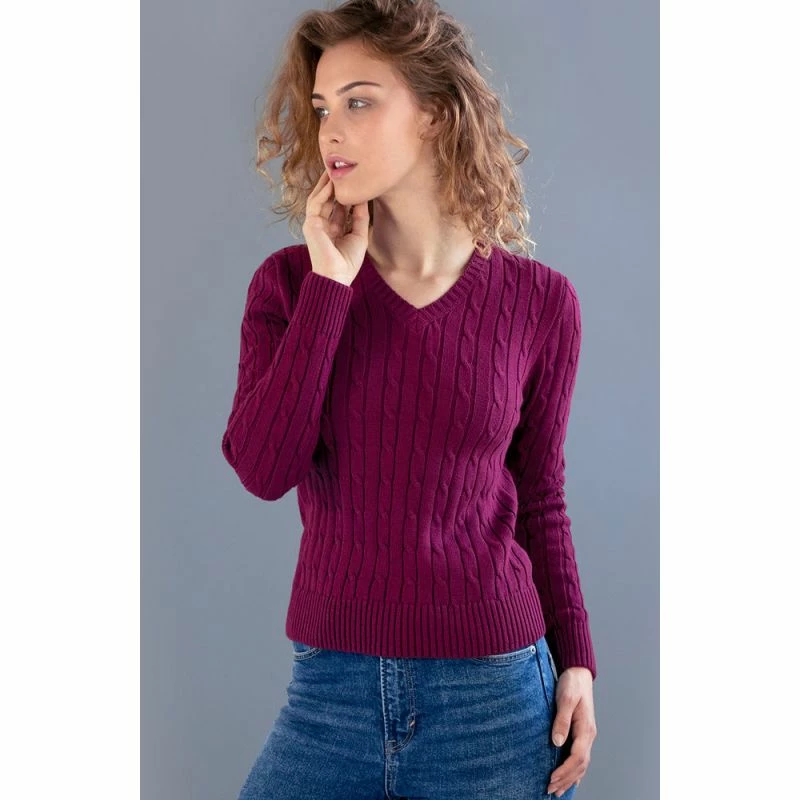 Best Sale π Womens 100% Cotton Cable V Neck Talulah Jumper - Rhododendron By Paul James Knitwear π₯ 4 Best Sale π Womens 100% Cotton Cable V Neck Talulah Jumper - Rhododendron By Paul James Knitwear π₯ - Image 2