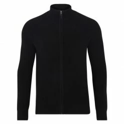 Cheapest π Mens Midweight 100% Cotton High Neck Ribbed Zip Through Daniel Jumper - Black By Paul James Knitwear π₯°