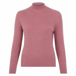 Best deal 🛒 Womens Lightweight 100% Cotton High Neck Fine Cable Felicity Jumper - Blossom Pink By Paul James Knitwear ⌛