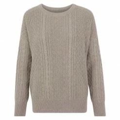 Cheapest 😀 Womens Midweight 100% Cotton Crew Neck Cable Ffion Jumper - Mushroom By Paul James Knitwear 🎉