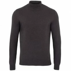 Cheapest 🎉 Mens 100% Ultra Fine Cotton Mock Turtle Neck Spencer Jumper - Charcoal By Paul James Knitwear ❤️