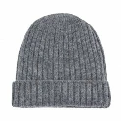 Best Pirce 🔔 Unisex 100% Lambswool Ribbed Beanie Grey By Paul James Knitwear 👏