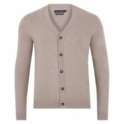 Budget 🌟 Mens Lightweight 100% Cotton Matthew Cardigan - Fawn By Paul James Knitwear ✨