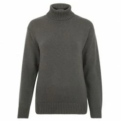 Outlet 🤩 Womens Pure Cotton Lightweight Submariner Roll Neck Jumper - Khaki By Paul James Knitwear ✔️