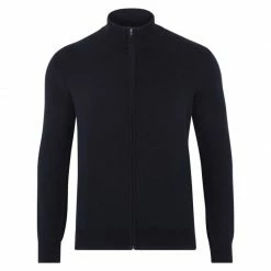 Wholesale 🧨 Mens Lightweight 100% Cotton High Neck Zip Through Henry Jumper - Navy By Paul James Knitwear 😉