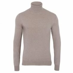 Outlet 👍 Mens 100% Ultra Fine Cotton Roll Neck Atwood Jumper - Fawn By Paul James Knitwear ✨