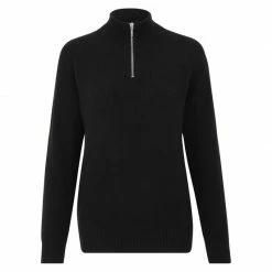 Cheap 💯 Womens Midweight 100% Cotton Quarter Zip Textured Frankie Jumper - Black By Paul James Knitwear 👍