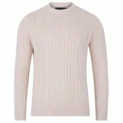 Hot Sale ⭐ Mens 100% Cotton Chunky Cable Hughes Jumper - Ecru By Paul James Knitwear ✨