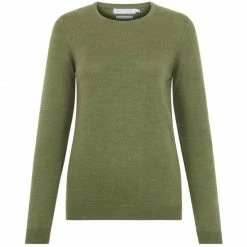 Discount 👏 Womens Pure Extra Fine Merino Wool Crew Neck Hannah Jumper - Pea Green By Paul James Knitwear 🛒