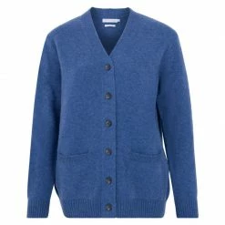 Cheap 🔔 Womens 100% Lambswool V Neck Lilly Cardigan With Pockets - 👖 Jeans Blue By Paul James Knitwear ⭐