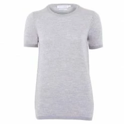 Wholesale 🔥 Womens 100% Merino Wool Round Neck Short Sleeve T 👕 Shirt Light Grey By Paul James Knitwear 🎁